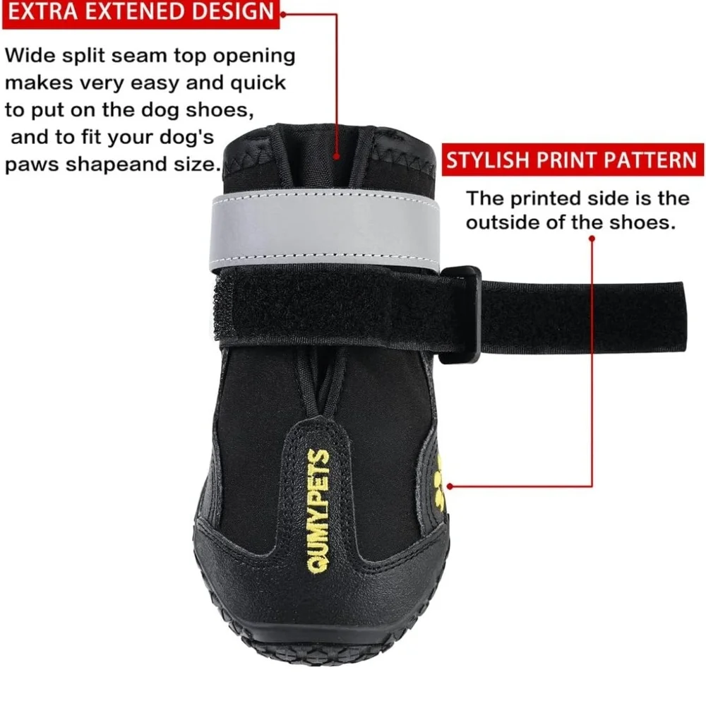 Qumy Waterproof Dog Shoes/Paw Protectors Anti-slip Sole Size 5 (40-55 lbs)